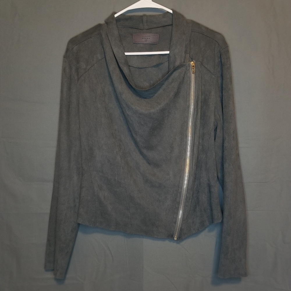  Blanknyc Faux Suede Drape Front Jacket Grey